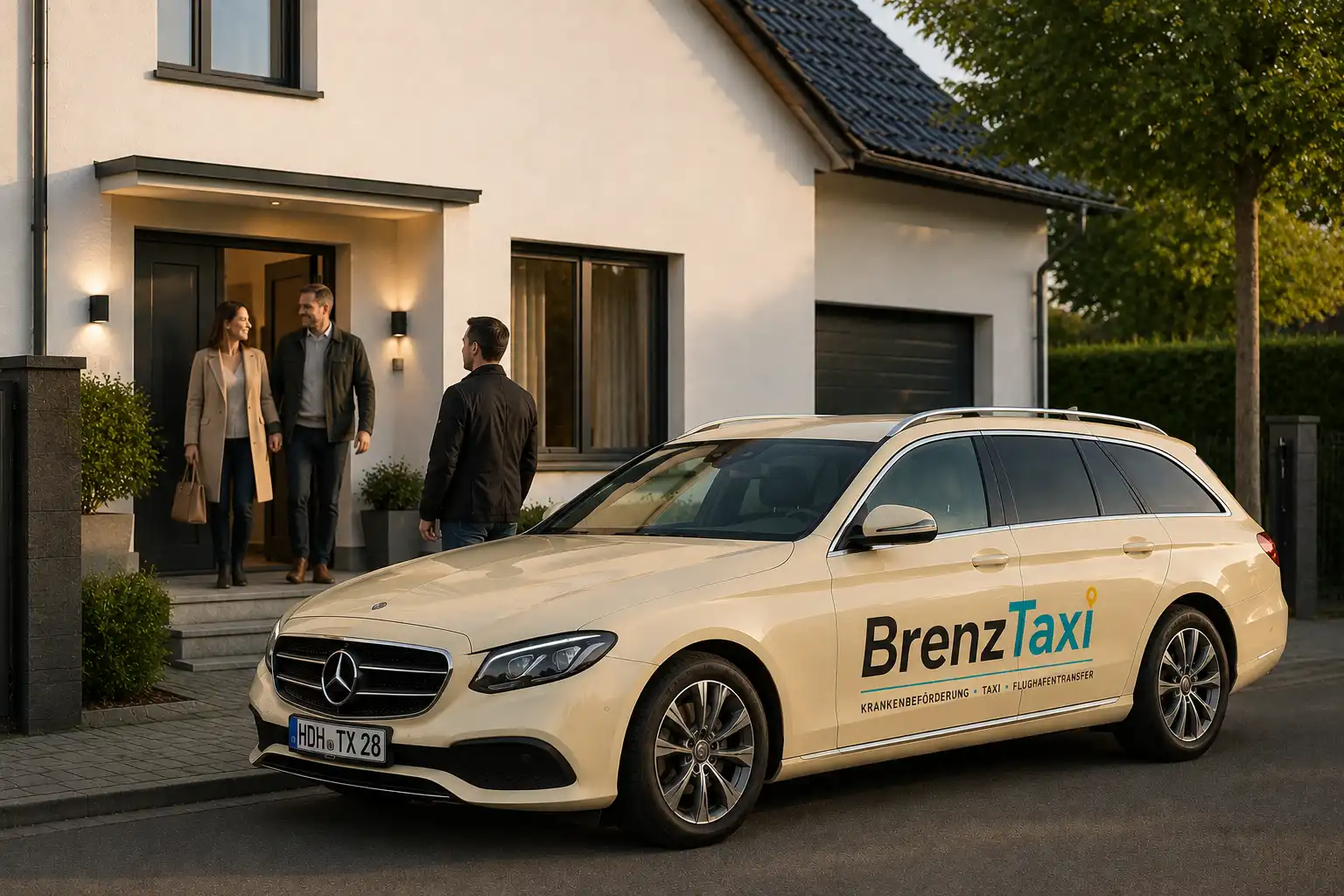 Mercedes-Benz E-Klasse T-Modell in Beige mit BrenzTaxi-Logo